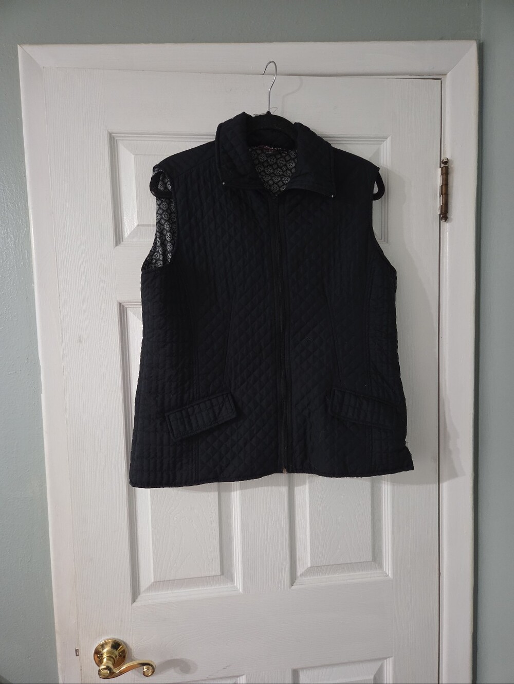 Peck & Peck Women's Black Quilted Vest Full Zip Pockets XL